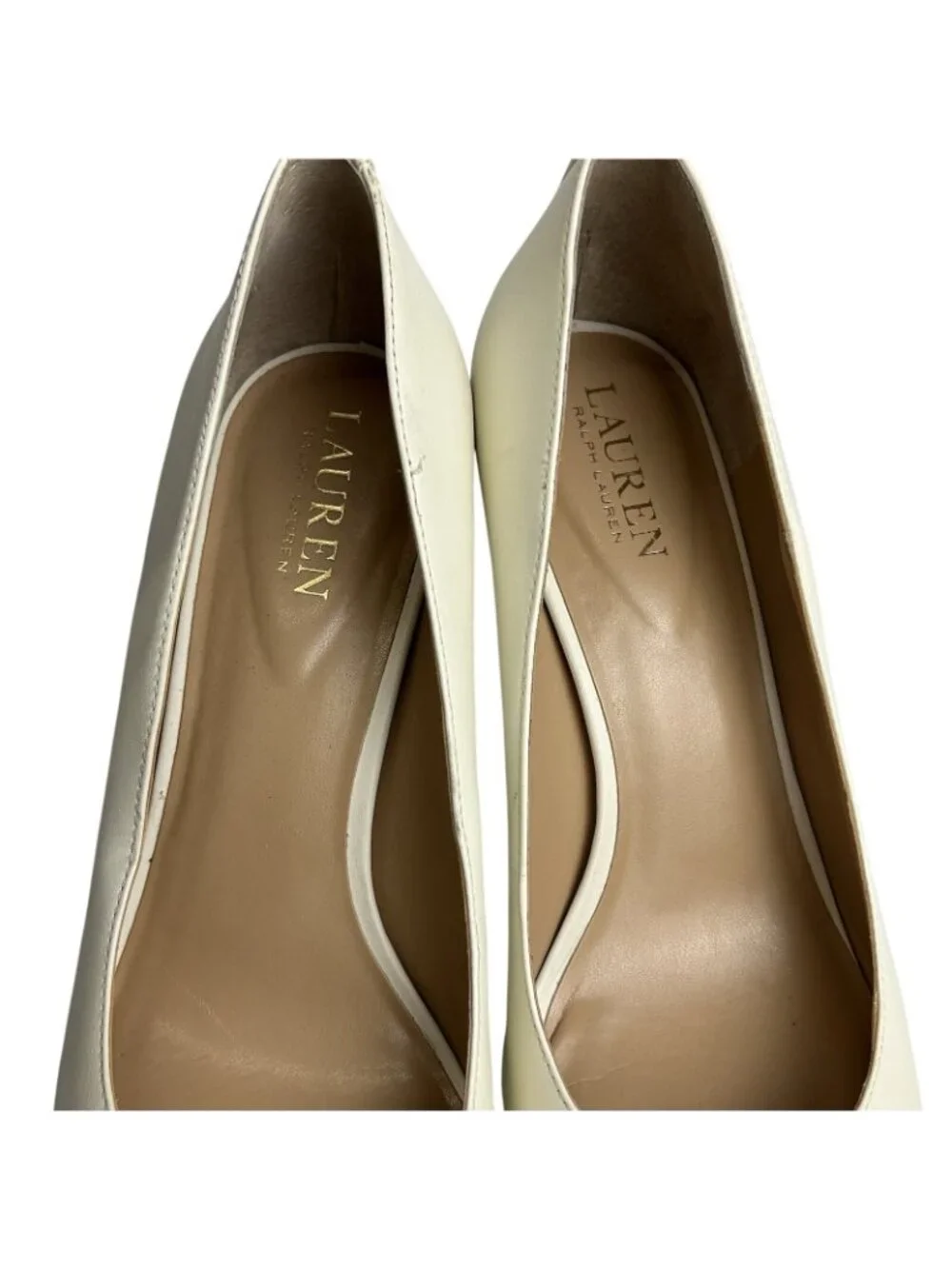 Lauren Ralph Lauren Lanette Pumps Women's 9B Cream Leather Upper, Pointed Toe